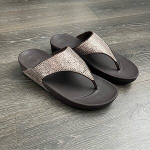 Fitflop Lulu Flip Flops Metallic Bronze Brown Sandals Women's Size 10‎ Comfort